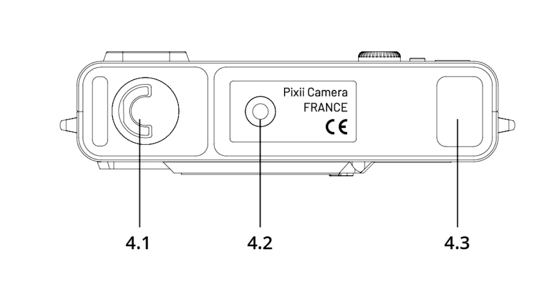 Pixii digital rangefinder camera, bottom view detailed features.